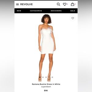 Superdown white feather strapless dress - never worn!